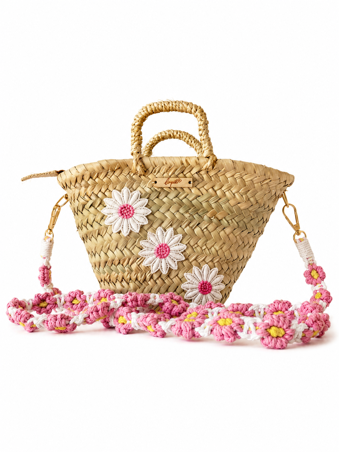 Marga frontal — capazo palma hecho a mano flores — lo-peto