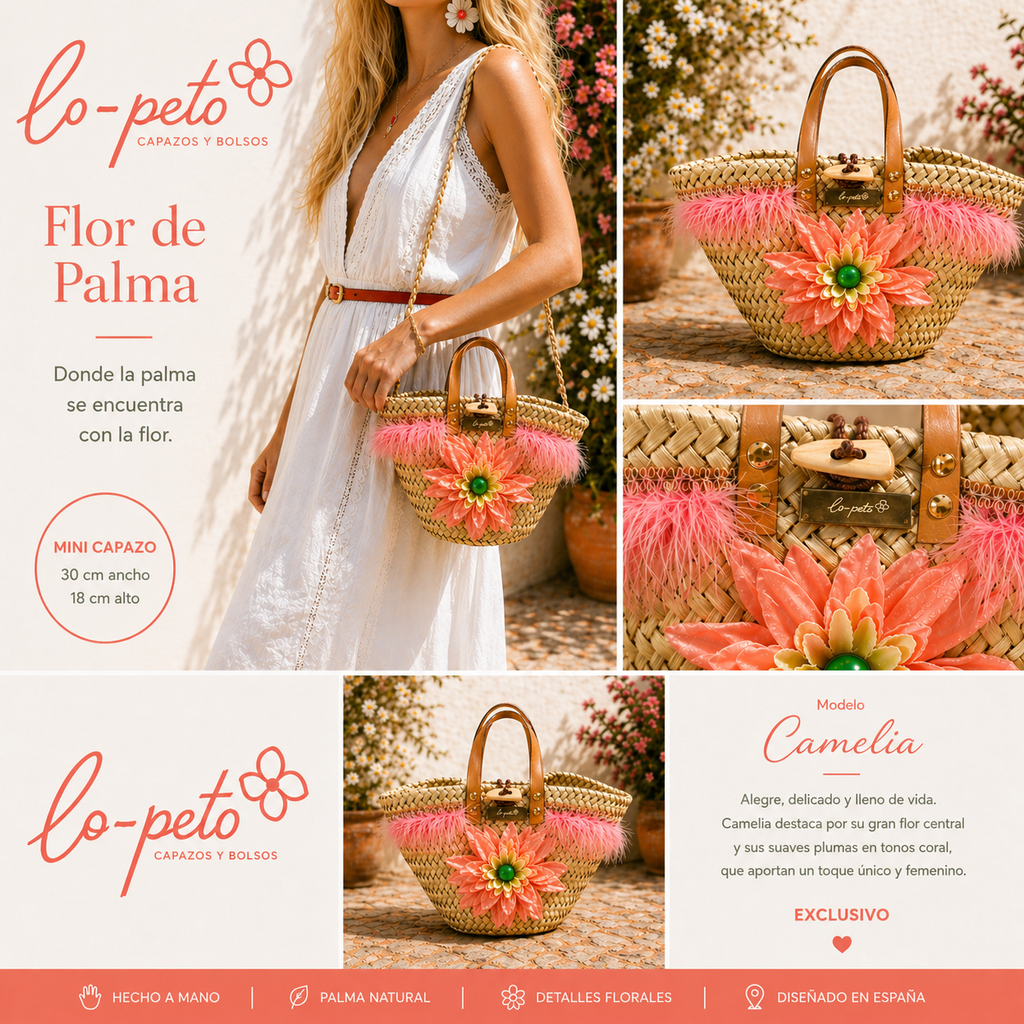 Camelia collage informativo — capazo palma floral exclusivo — lo-peto