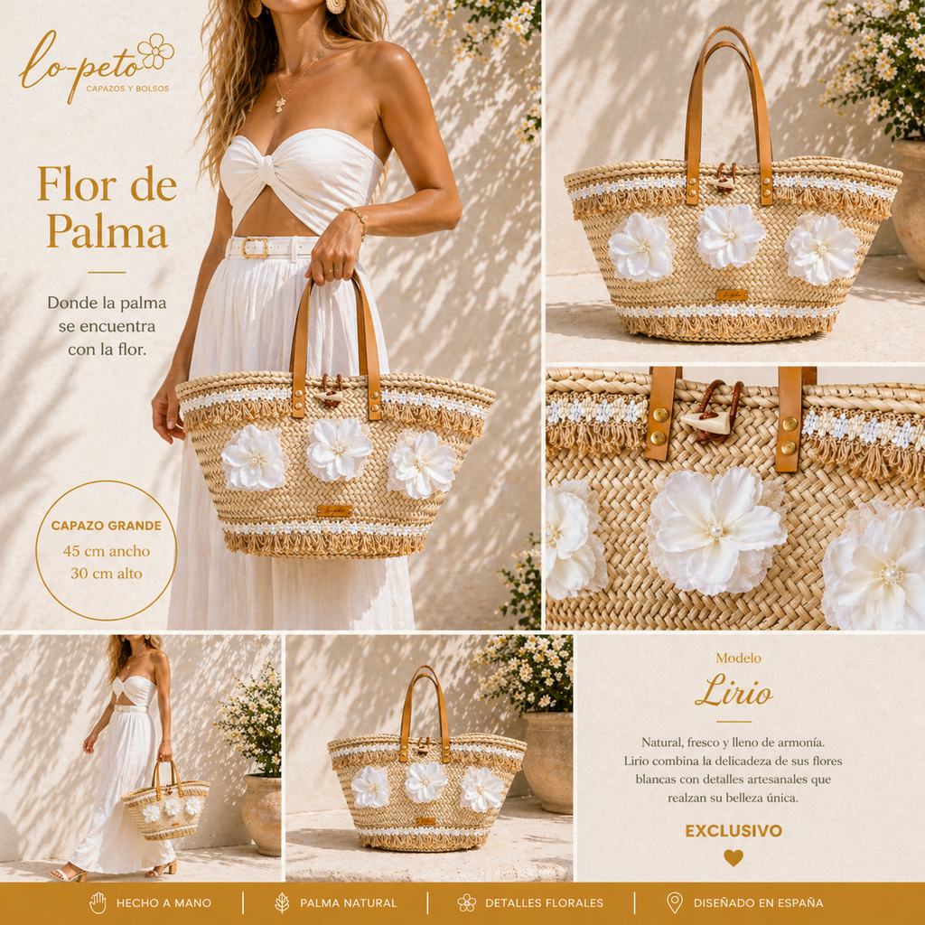 Lirio collage informativo— capazo palma floral exclusivo — lo-peto