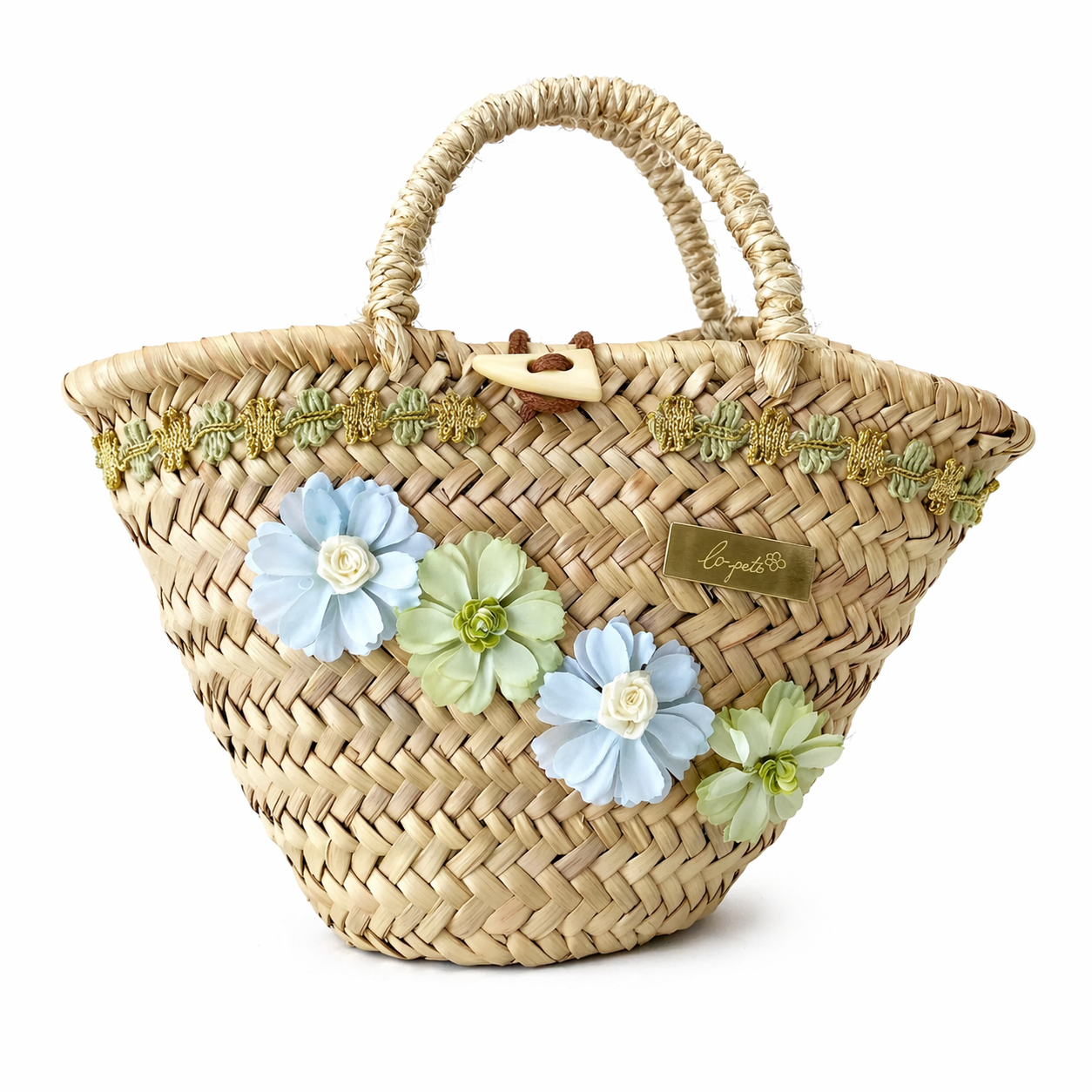 Azahar detalles florales — capazo palma con flor hecho a mano — lo-peto