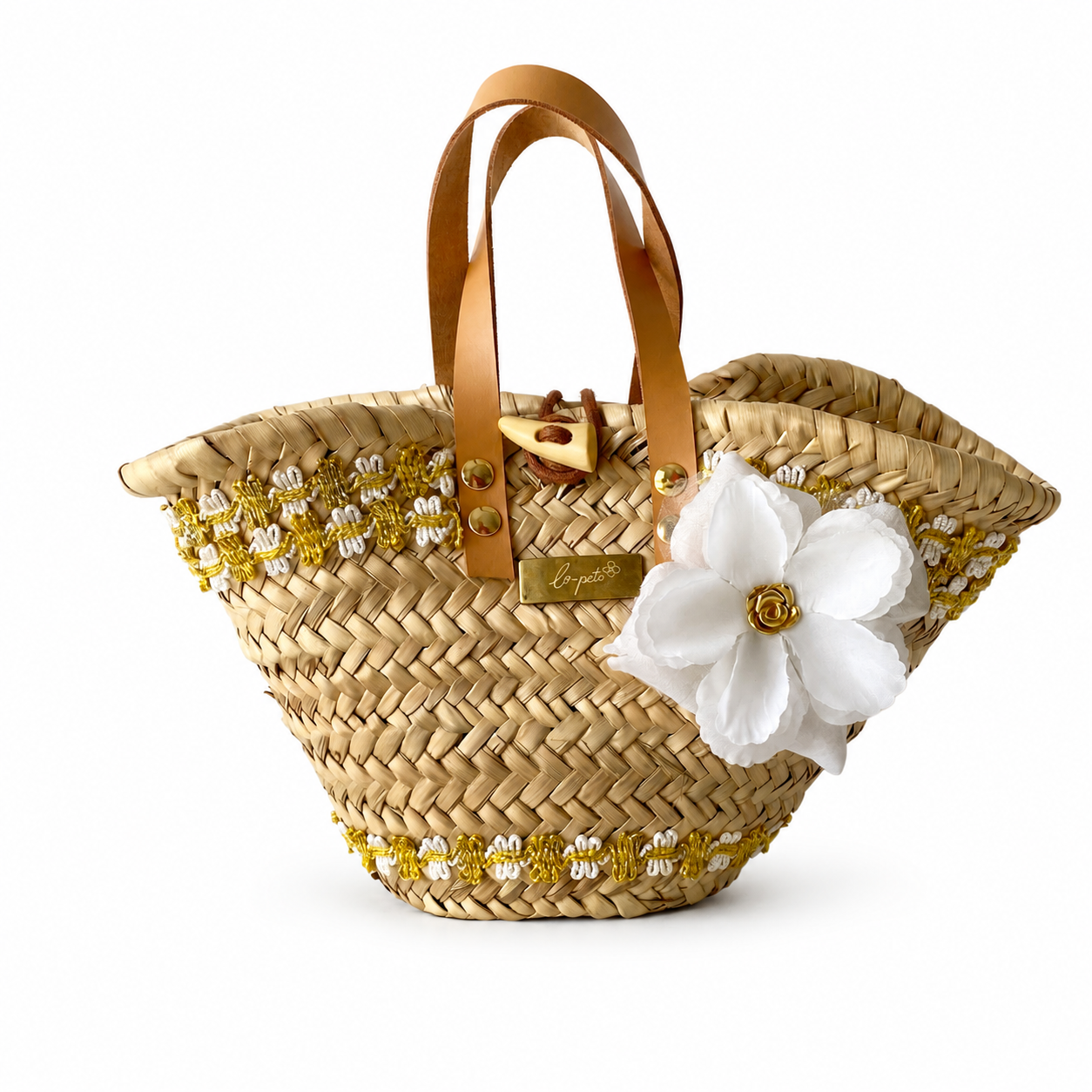 Gardenia frontal — capazo palma hecho a mano flores — lo-peto