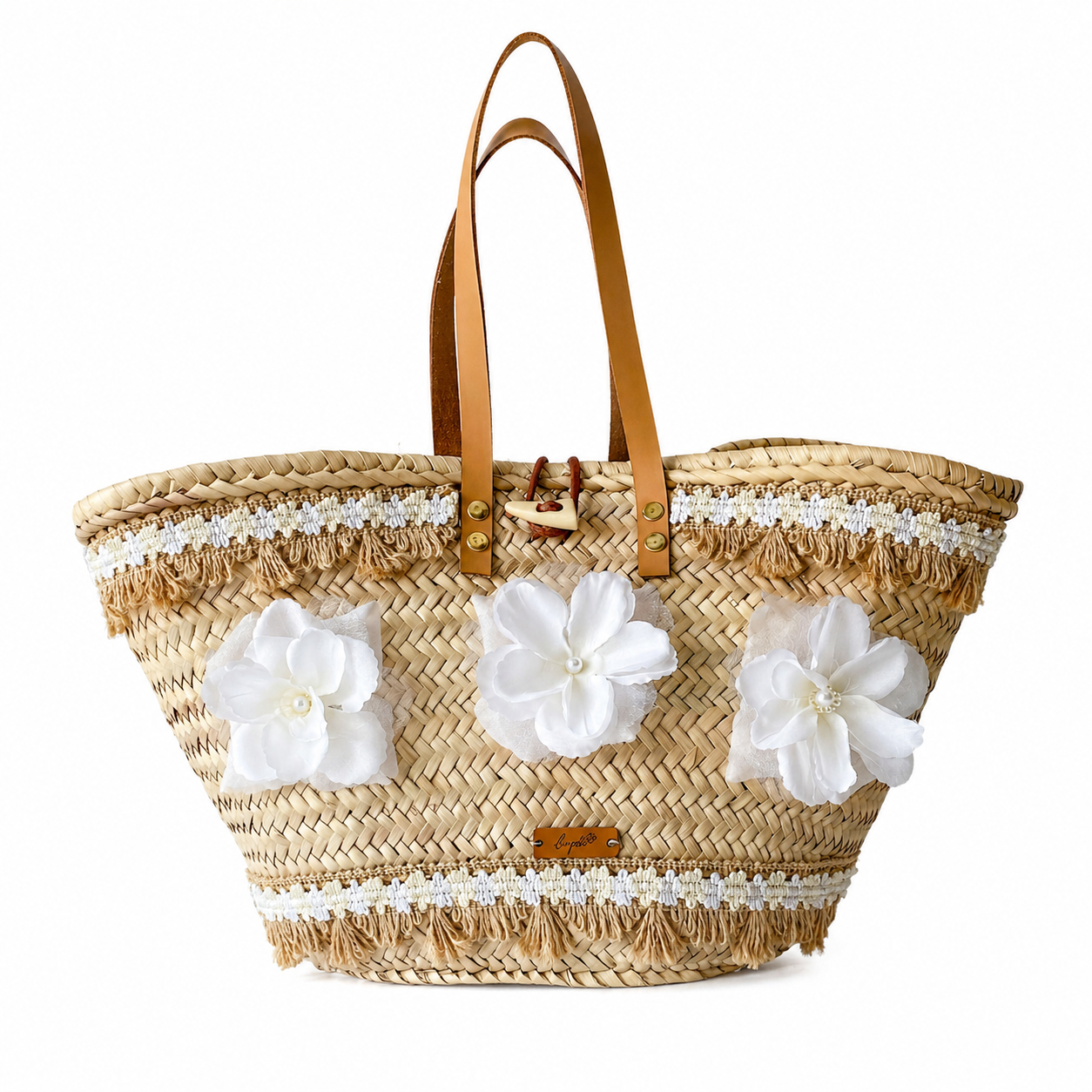 Lirio frontal — capazo palma hecho a mano flores — lo-peto
