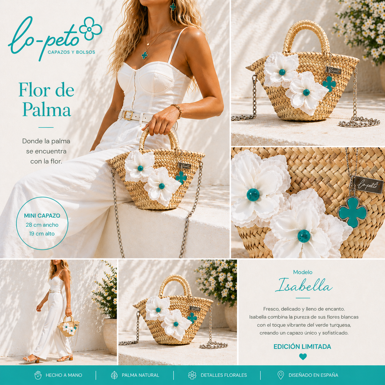 Isabella uso y detalles — capazo palma floral  — lo-peto