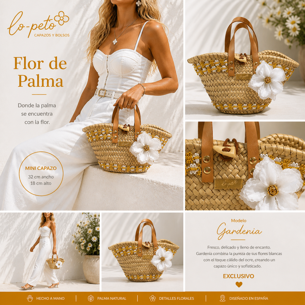 Gardenia collage informativo — capazo palma floral exclusivo — lo-peto