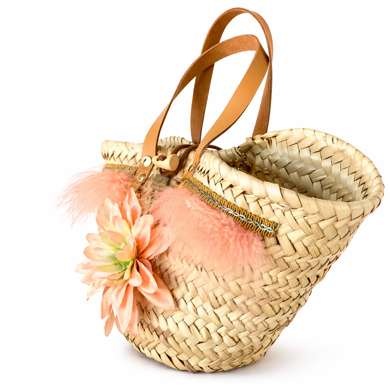 Camelia ladeado — bolso palma artesanal Flor en Palma — lo-peto
