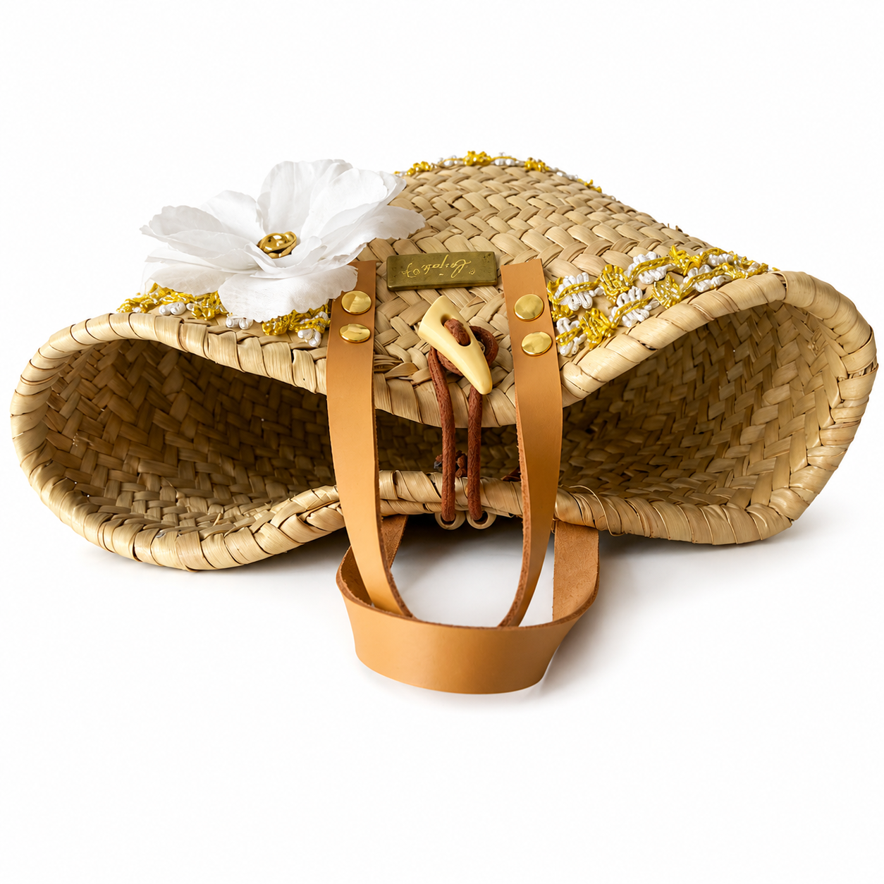 Gardenia tumbado — bolso palma verano hecho a mano España — lo-peto