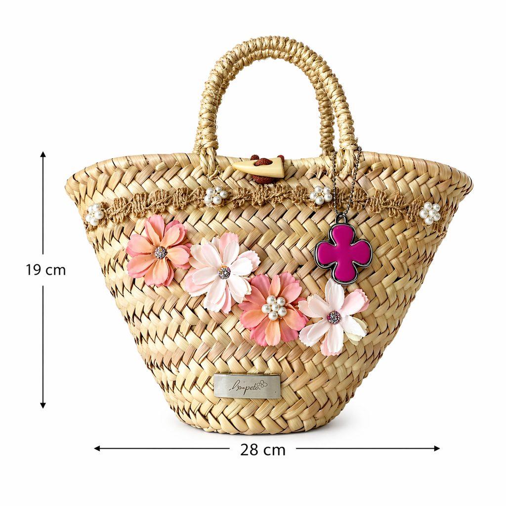 Capazo Dalia medidas — bolso palma artesanal Flor en Palma — lo-peto
